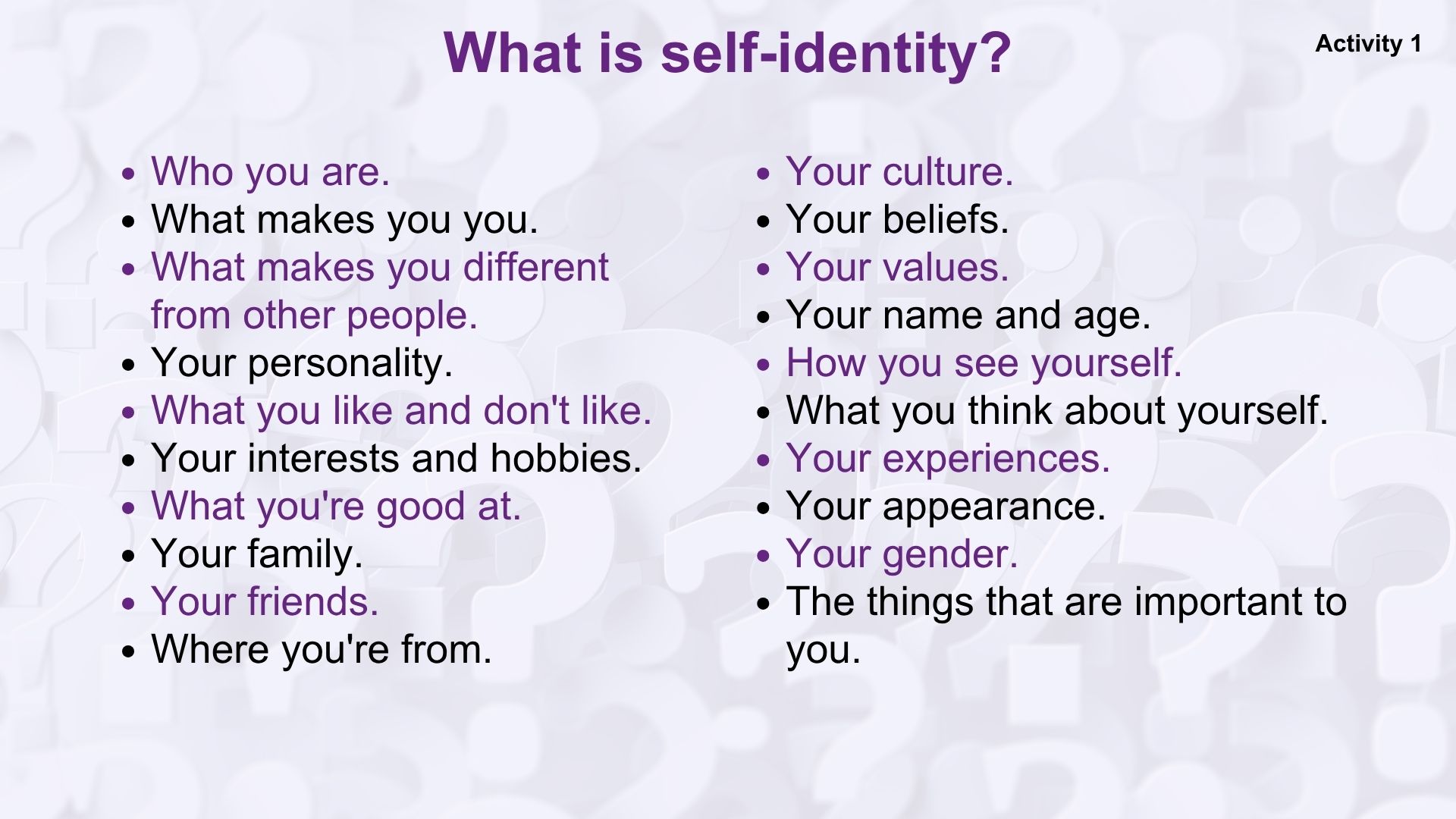 Year 6/P7 (ages 10-12) Self-identity