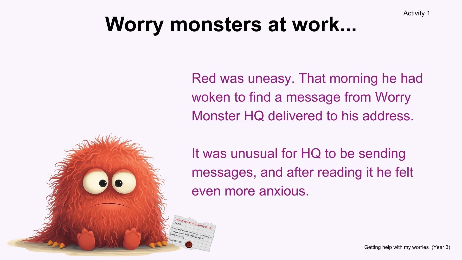 Year 3 (ages 7-8) Getting help with my worries